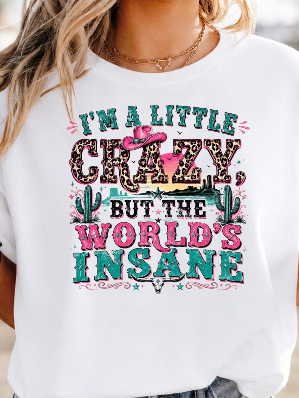 Graphic Shirt Worlds Insane Western Trendy Short Sleeve Tee Womens Tops White